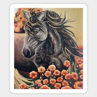 Golden Horse Floral Painting Sticker